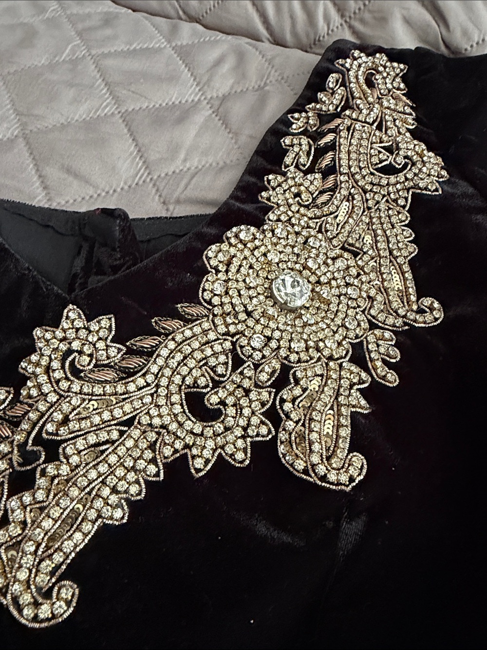 Black Velvet Cropped Top with Beaded Trim